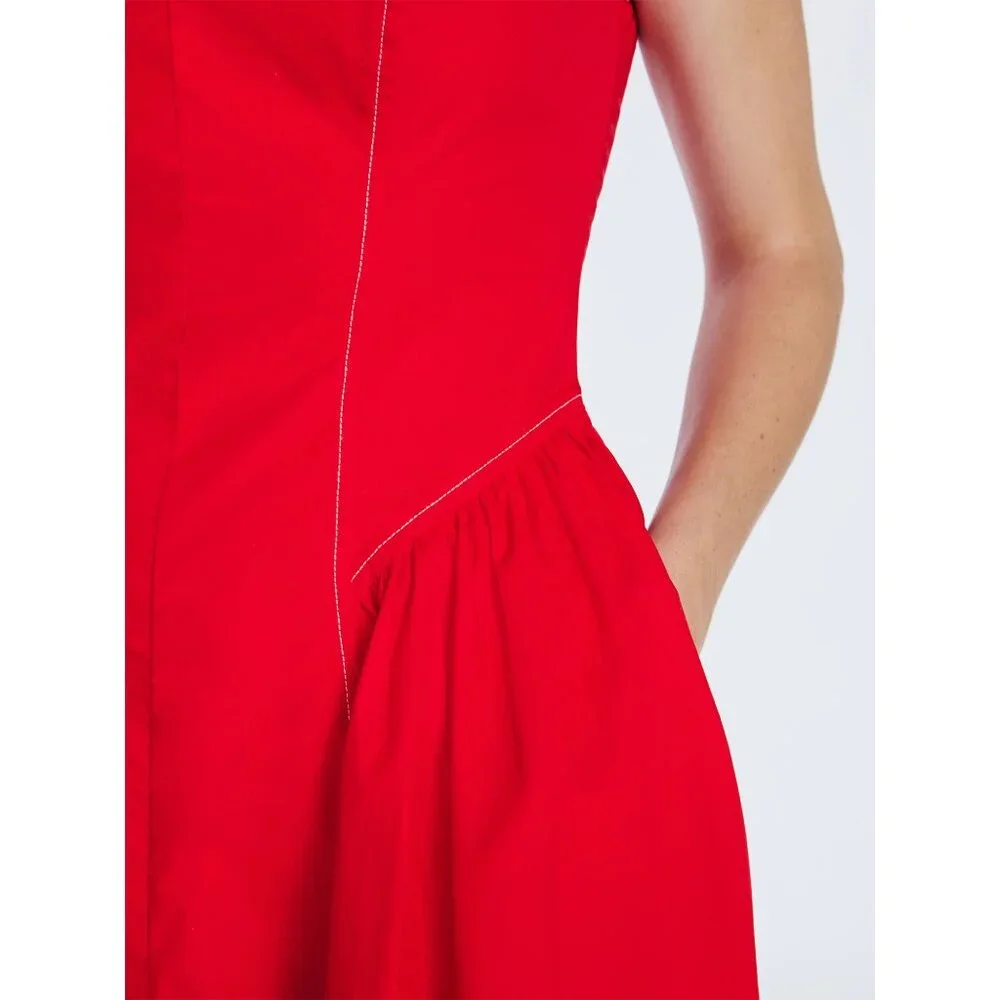 NWT, Excellent Condition, SZ L (12-14) 100% COTTON, Seamed Midi Dress, Red - Picture 3 of 4